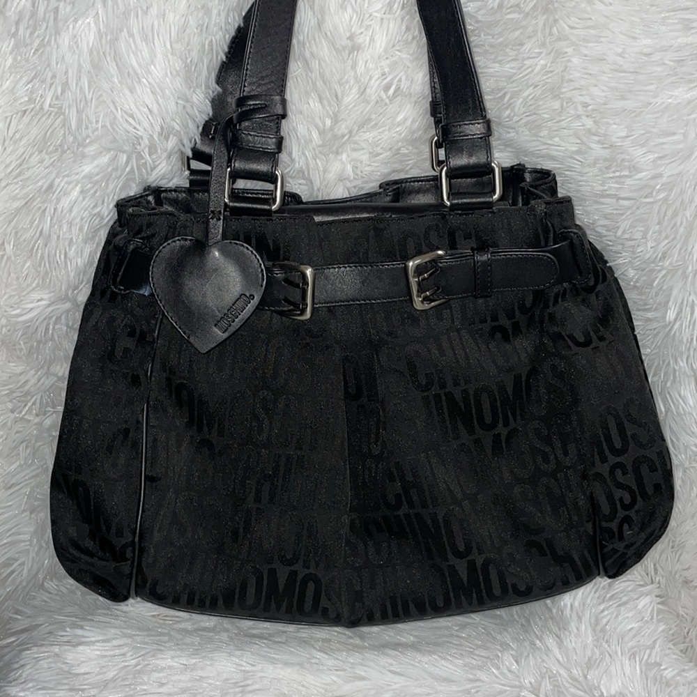 🖤Vintage Black Moschino monogram bag canvas leather straps like new condition